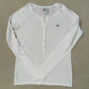 Lacoste Button White Long Sleeve Tee, Size: 42/L